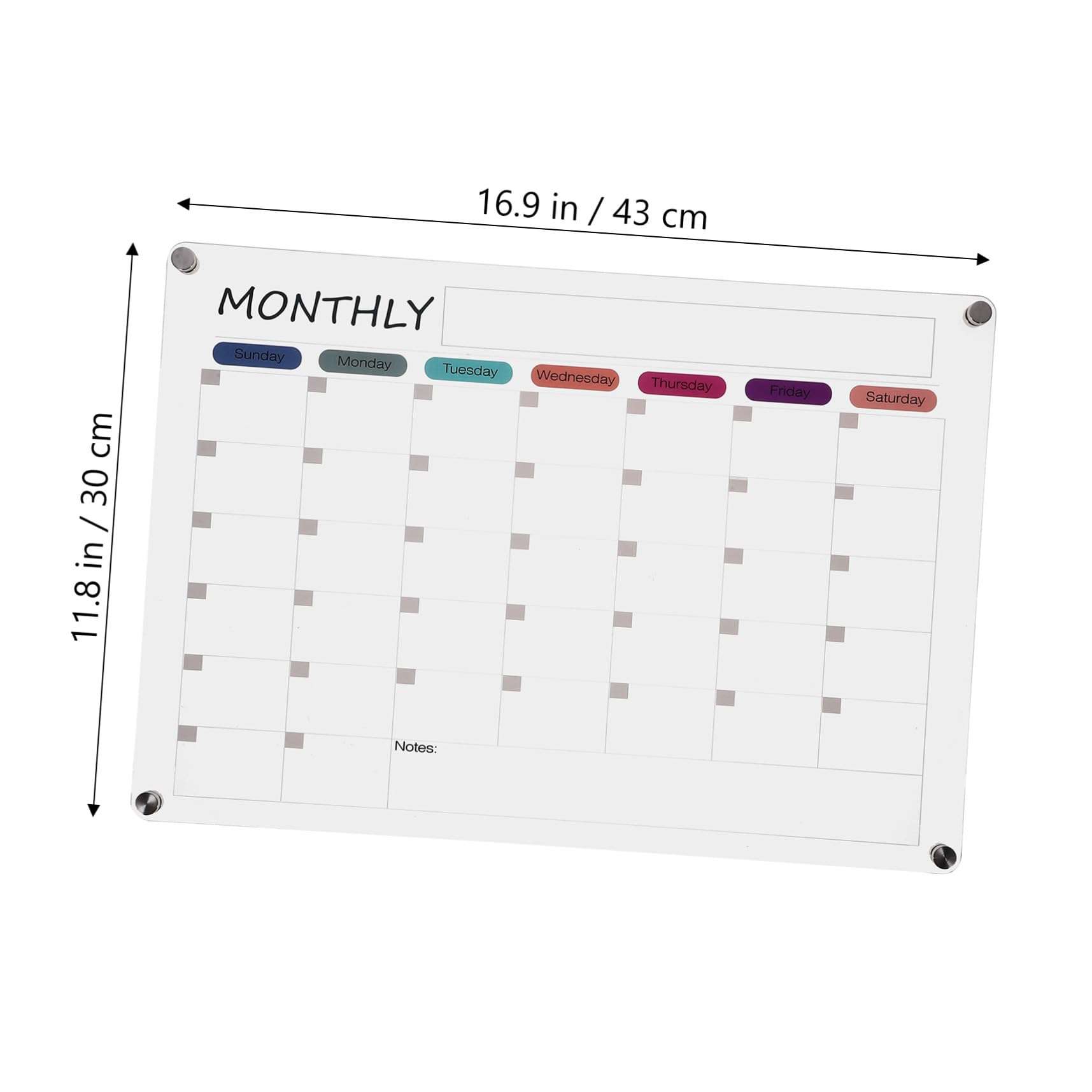 Lavagna Mensile Acrilica Magnetica Trasparente Board Cancellabile Secco Pianificatore Calendario per Cucina Ufficio e Scuola Superficie Liscia per Scrittura Facile e Riutilizzabile