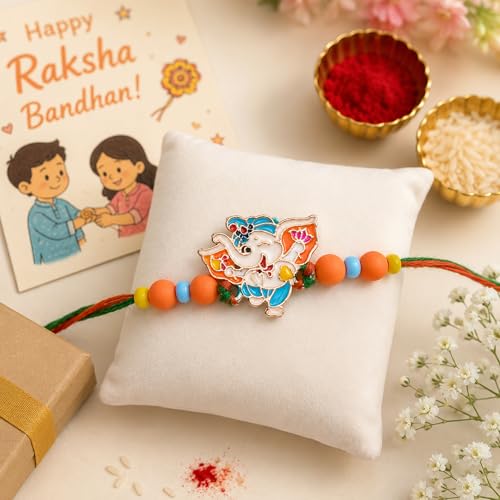 Image of To The Nines Ganesha Rakhi for Kids with Tilak Material & Greeting Card