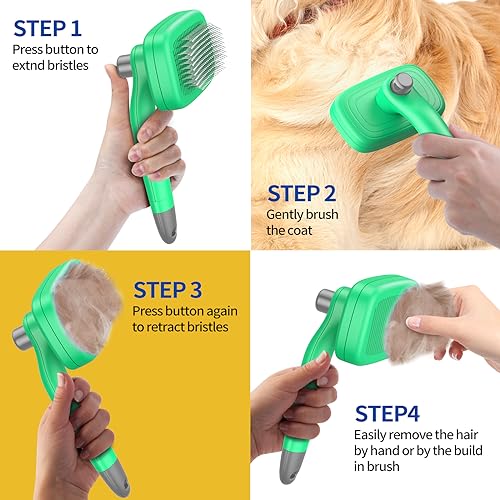 Self-Cleaning-Slicker-Brush-for-Shedding-Grooming-Long-Short-Haired-Dogs-Cats-Pets-Retractable-Brush-with-Hair-Remover-Tool-in-Handle-Removes-Loose-Fur-Undercoat-Tangles-Hair-Green
