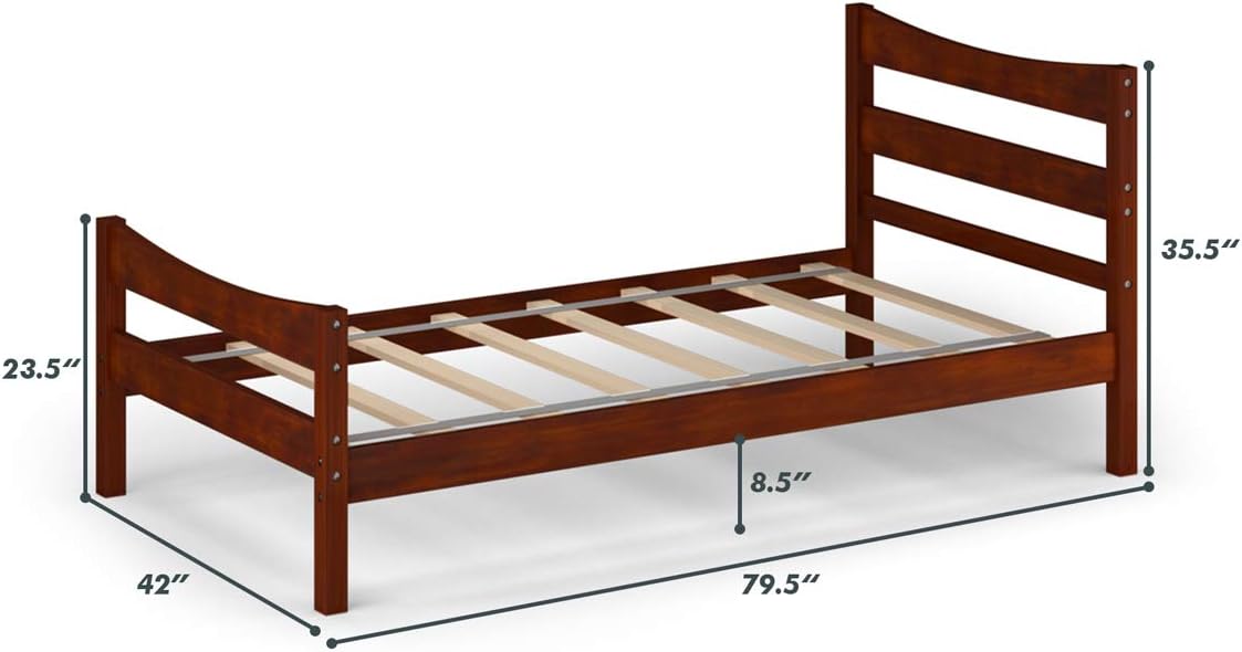 KOTEK Wood Bed Frame Twin Size, Platform Bed with Headboard & Footboard, Wooden Slats Support, No Box Spring Needed, Panel Bed Mattress Foundation for Kids, Teens (Walnut)