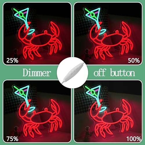 Image of Crab Cocktail Neon Sign USB Powered Drinking LED Signs for Bar Wall Decor Dimmable Funny Hairy Crab Neon Light for Seafood Market Coastal Beach Themed Restaurant Pub