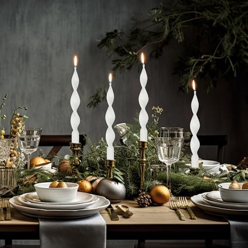 Image of Smokeless White Spiral Taper Candle Unscented Taper Candlesticks Handmade 10 inch Long Twisted Candles for Wedding Home Decor Gift