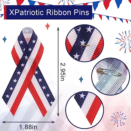 Image of 100pcs Patriotic Ribbon Pins Red White Blue Stripe Ribbon Pin for Men Women, Labor Day American Awareness Ribbons Pins Fabric Ribbons for National Police Independence Day Supplies
