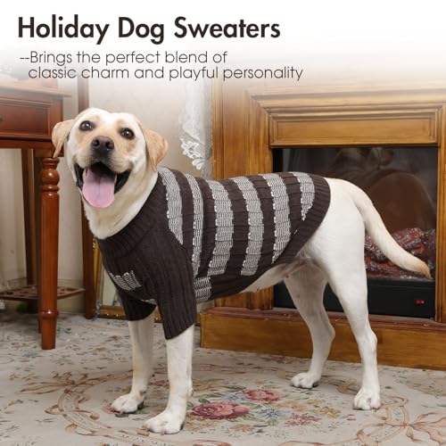 Hjumarayan Hundepullover Kleine Hunde - Pullover Hund mit Geschirrloch, Warm Hunde Strickpullover Winter mit Beinen, Pit-Streifen Hundepulli für Malteser, Zwergpudel, Braun S
