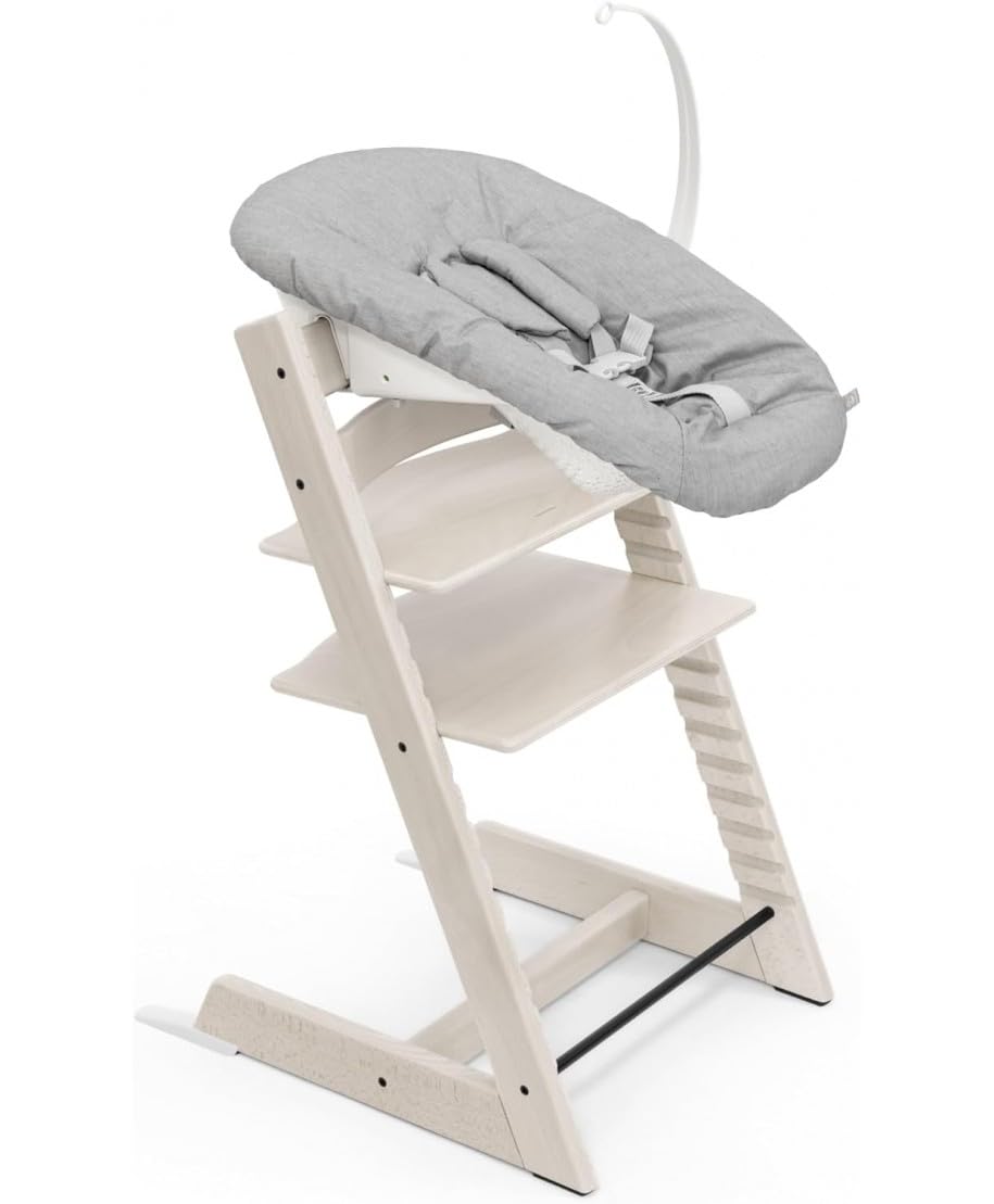 Stokke Tripp Trapp (Bianco Roto) con Newborn Set (Grigio) - Per neonati fino a 9 kg - Accogliente, sicuro e facile da usare
