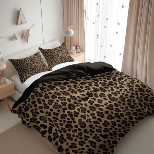 Housse de couette 240x260 léopard marron 3 pièces en polycoton - 5
