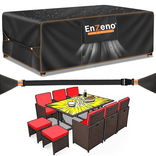 Enzeno Gartenmöbel Abdeckung Wasserdicht, Winterfest Abdeckplane Gartenmöbel, Oxford Gewebe Schutzhülle Tisch, Gartentisch Abdeckung Sitzgruppe, Gartentisch Plane 170x94x74cm