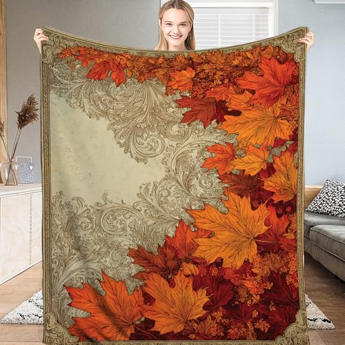 Personalized Rustic Autumn Sherpa Blanket – Custom Fall Leaves Design,