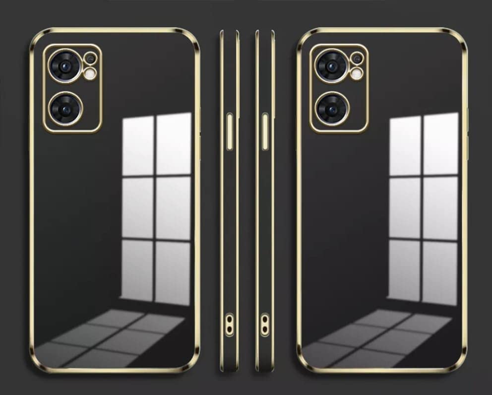 Image of Apurb Store for Oppo Reno 7 5G Plating Square Gold Frame Phone Case Luxury Soft Silicone Back Cover (for Oppo Reno 7 5G, Black)