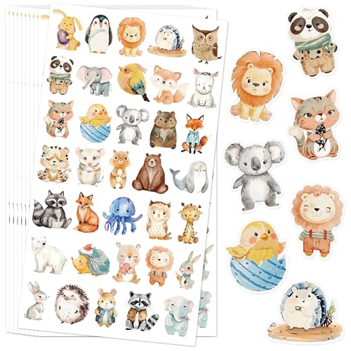 BIROYAL 840 Sticker Tiere, Sticker Kinder mit 35 Tiermotive, 24 Blätter Cartoon Belohnungsaufkleber Kinder, Aufkleber Tiere für Laptop, Telefon, Skateboard, Wasserflasche, Koffer, Scrapbook, Fotoalben