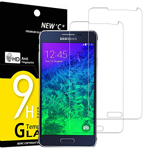 NEW'C 2 Unidades, Protector de Pantalla para Samsung Galaxy Alpha, Antiarañazos, Antihuellas, Sin Burbujas, Dureza 9H, 0.33 mm Ultra Transparente, Vidrio Templado Ultra Resistente