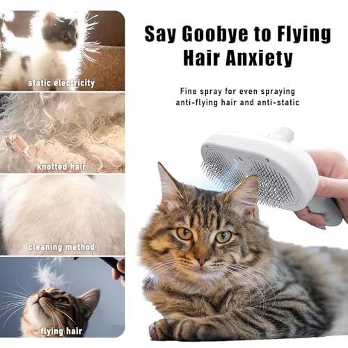Image of 3 in 1 Cat Steam Brush,Pet Spray Hair Removal Comb for Shedding & Grooming, Water Brush for Cats Dogs Small Animals Long Short Haired with One-Click Release Button