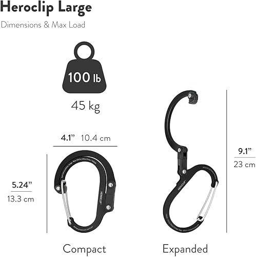 Miniatura 5 de GEAR AID HEROCLIP - Mosquetón grande y gancho para colgar artículos resistentes, mochilas de campamento, maletas, kayaks, bicicletas, organización