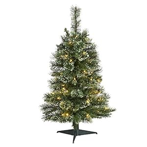 Nearly Natural 3ft Wisconsin Slim Snow Tip Pine Artificial Christmas Tree with 50 Clear LED Lights