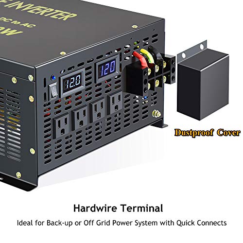 Reliable 5000W Continuous Power Heavy Duty Pure Sine Wave Power Inverter DC 12V to AC 110V 120V with 4 AC Outlets 41Amps Hardwire Terminal and LED Display for RV Car Solar System Emergency