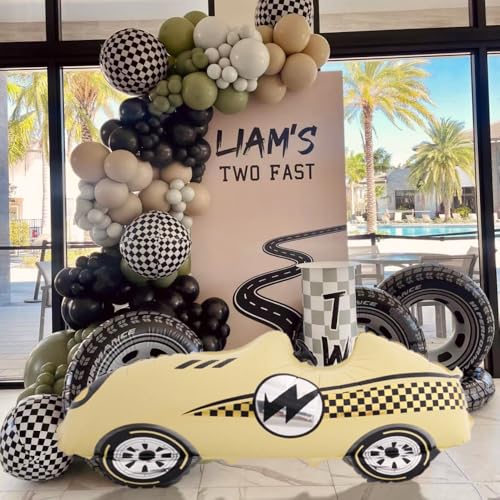 Image of Race Car Balloons Racing Car Foil Balloon 2PCS (Red and Yellow) | Birthday Party Decorations Race Car Theme Party Decorations Kids Boy Racing Party Supplies