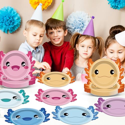 Image of 60Pcs Axolotl Party Decorations AxolotlBirthday Paper Plate Tableware