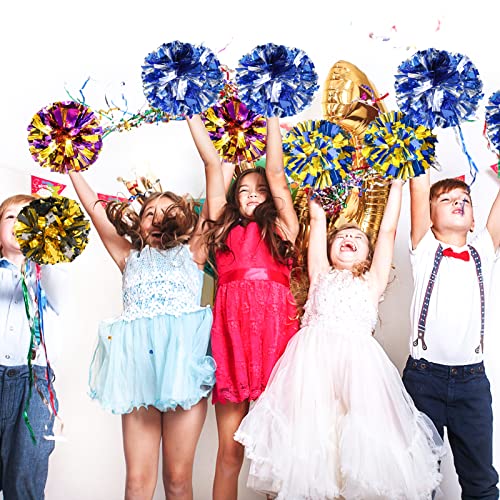 AUHOKY 4 Packs Metallic Cheerleading Cheer Pom Poms, Fluffy Cheerleader Pompoms with Finger-Friendly Ring, Cheering Pom poms for Squad Team Sports Game Dance Dress Party Kids Adults(Blue/Silver) - Thumbnail 6