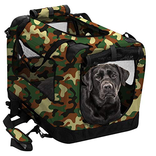 2PET Foldable Dog Crate - Soft, Easy to Fold & Carry Dog Crate for Indoor & Outdoor Use - Comfy Dog Home & Dog Travel Crate - Strong Steel Frame, Washable Fabric Cover (XLarge 32in, Disguise Camo)