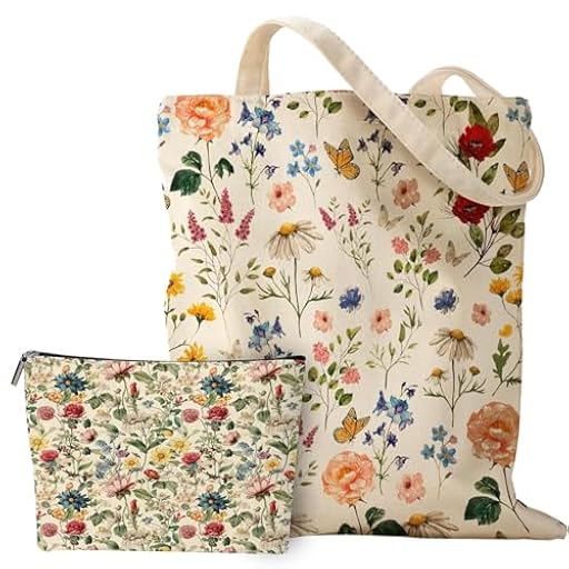 ZXTGBQ Tote Bag, Flores Bolsa de Compras con Bolsillo Interior, Bolsa de Tela Reutilizable, Bolsas de Tela Bonitas, para Damas, Amigas, Cumpleaños, Aniversarios, Día de la Madre | Ya disponible en tu tienda friki favorita! En mundofriki.es!