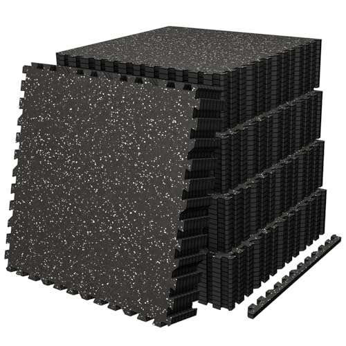 Image of AIRHOP 0.56in Thick 192 Sq Ft Exercise Equipment Mats, 48 Tiles Upgraded Rubber Top with High Density EVA Foam, Large Interlocking Puzzle Gym Flooring for Home Gym, Heavy Weight Workout, 24 x 24in