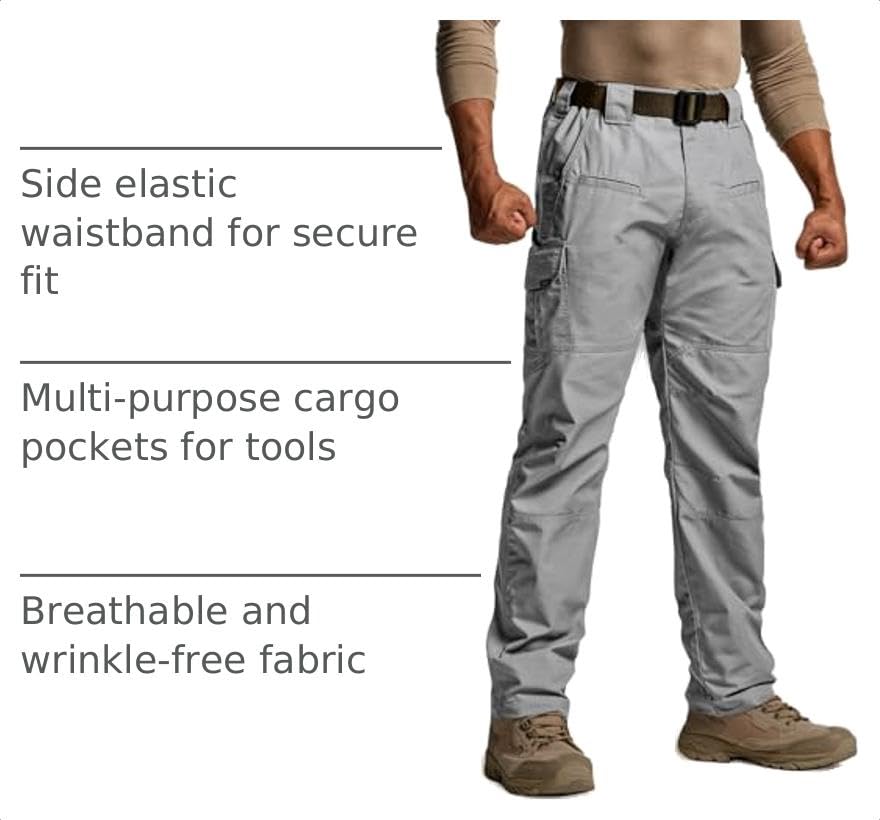 Image of CQR Men's Tactical Pants, Water Resistant Ripstop Cargo Pants, Lightweight EDC Work Hiking Pants, Outdoor Apparel