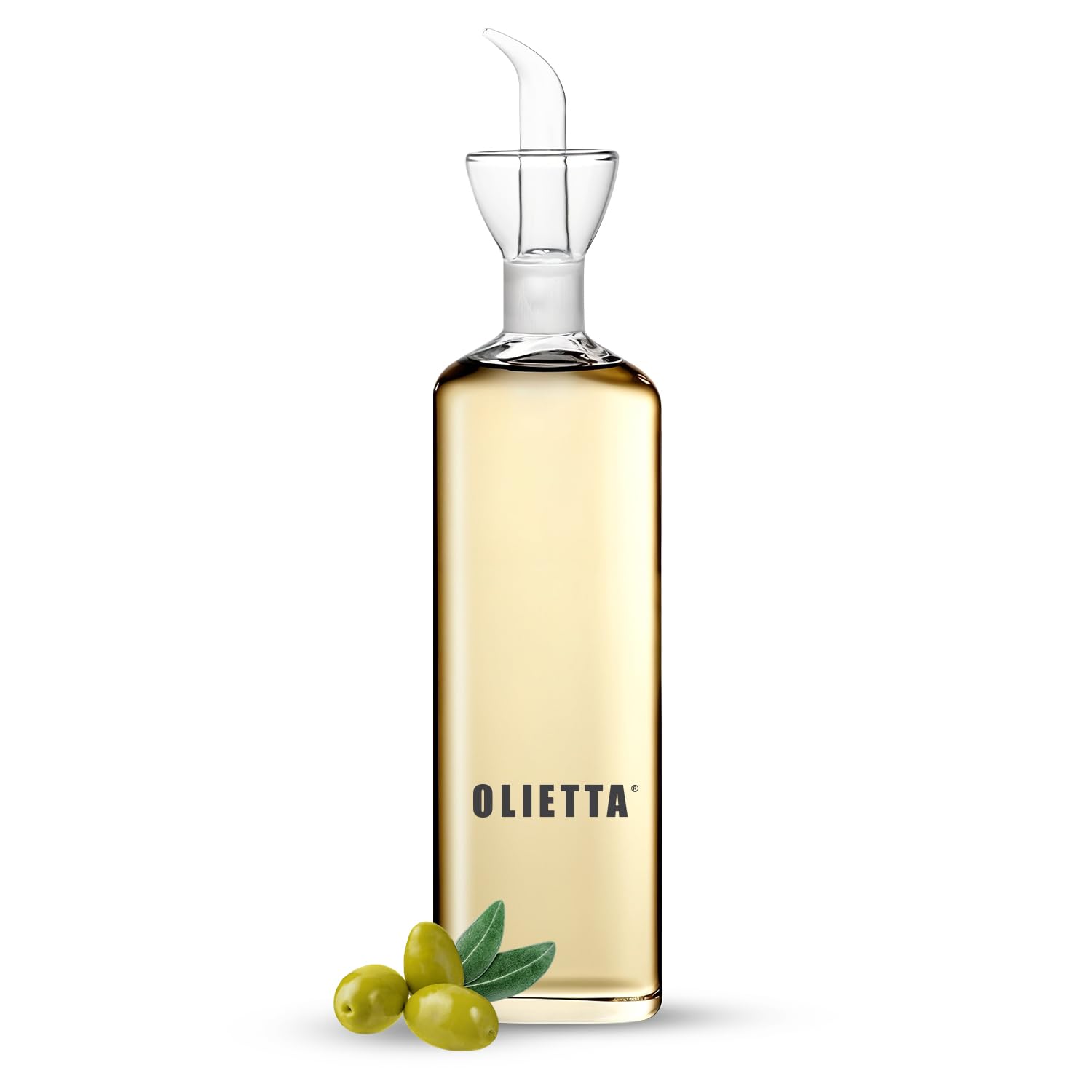 Olietta Ölflasche Tropf- und auslaufsichere aus Glas 500 ml Olivenöl flasche mit Ausgießer - Ölspender zum Ausgießen & Träufeln - Leicht zu reinigen - Öl Dosierflasche (Packung mit 5)