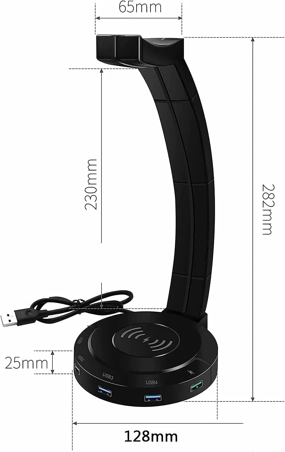 Soporte para Auriculares, con Cargador inalámbrico(Usb3.0)