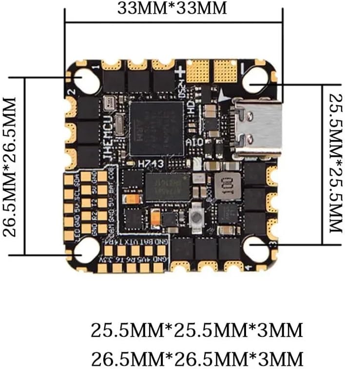 GH743AIO-HD 50A AIO Flight Controller with AM32 ESC and Dual ICM-42688 Gyros (40 Amps)