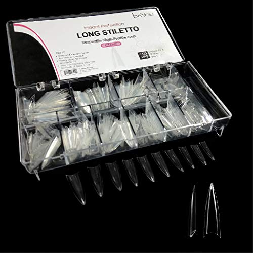Vivace Clear Long Stiletto 500 Acrylic False Fake Nail Tips With Clear Plastic