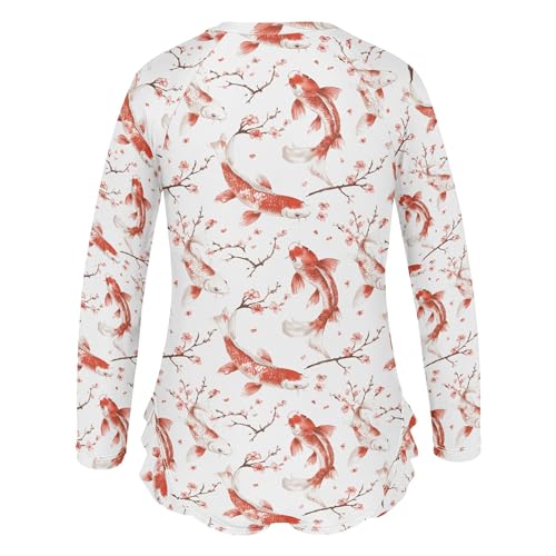 Koi Fish Pink Cherry Blossom Girls Long Sleeve Rashguard Swimsuit UV Protection One-Piece Swimwear B04050753