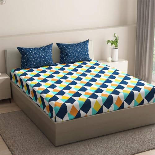 Image of Wakefit 100% Cotton 200 TC Flat Printed Bedsheet, Nicole King Size (104x104 Inches) / (2.64m*2.64m) with 2 Pillow Covers Nicole, King