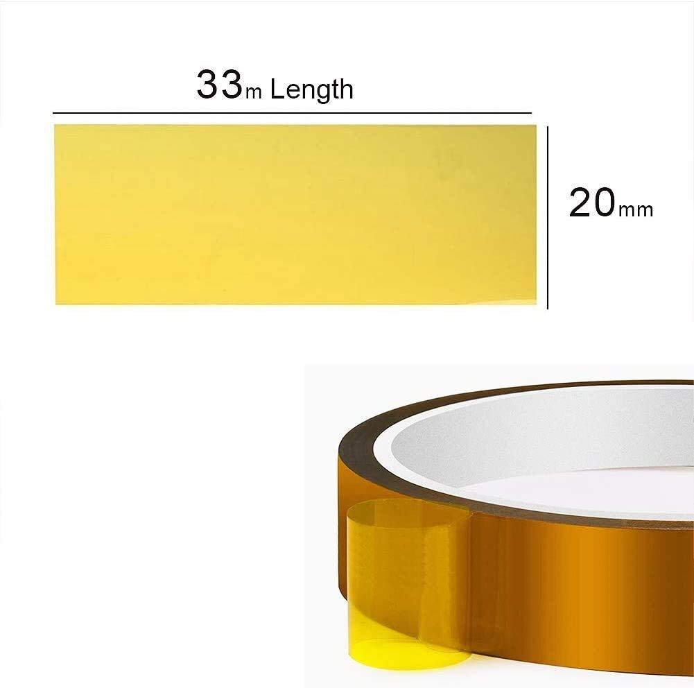 Taśma odporna na wysoką temperaturę, Taśma w rolce, taśma wysokotemperaturowa, 3 sztuki, 20 mm x 33 m, taśma poliimidowa, taśma sublimacyjna, taśma termotransferowa, drukarki 3D itp. do 280°C
