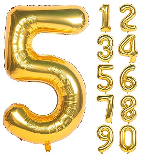 Globos Metálico de Números Tamaño Jumbo Gigante 100 cms #5 Dorado | 40