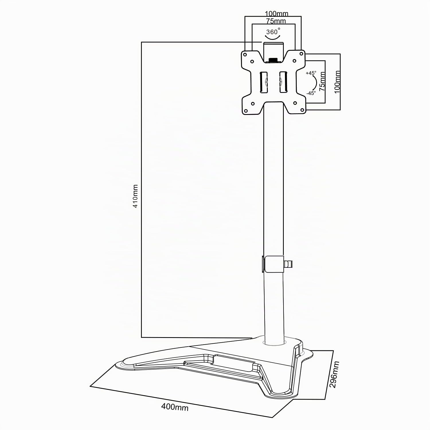 Maclean Supporto da scrivania per Monitor, TV max VESA 100x100, Rotazione 360°, Inlinazione, per Diagonale 13-27", 8kg, MC-987