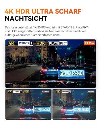 VANTRUE E1 Pro 4K HDR STARVIS 2 Dashcam Auto Vorne, Mini Dash Cam mit CPL – Ansicht 3