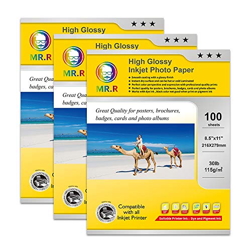 Mr.r Single Side High Glossy Inkjet Photo Paper Letter Size 8.5"X11" With 100 Sheets Per Pack 115Gsm 30Lb #TOP1