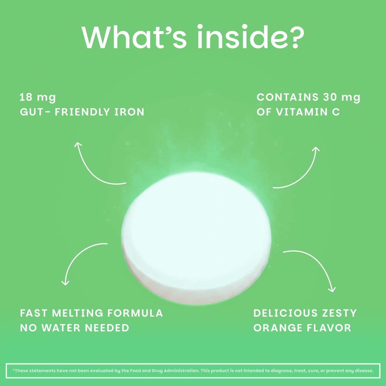 EZ Melts Iron - Supplement for Daily Energy & Iron Support - with Vitamin C - No Artificial Flavors - Non-GMO & Vegan - Zesty Orange - 90 Dissolvable Tablets (90 Servings)