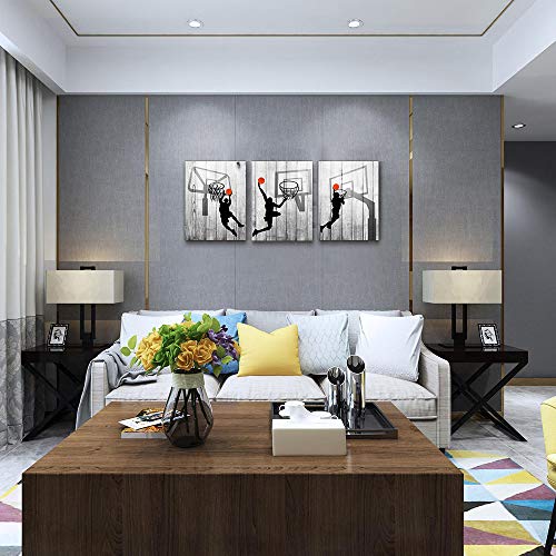 Image of Black and white Canvas Wall Art Decor for living room bathroom and bedroom kitchen artwork Canvas Prints play basketball sport painting 12 inch x 16 inch3spell Wood grain Modern framed office Home decorations