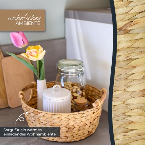 HMF Aufbewahrungskorb rund, Geschenkkorb leer geflochten aus Wasserhyazinthe mit Holzgriffen, 30 x 12 cm, Naturfarben – Bild 4