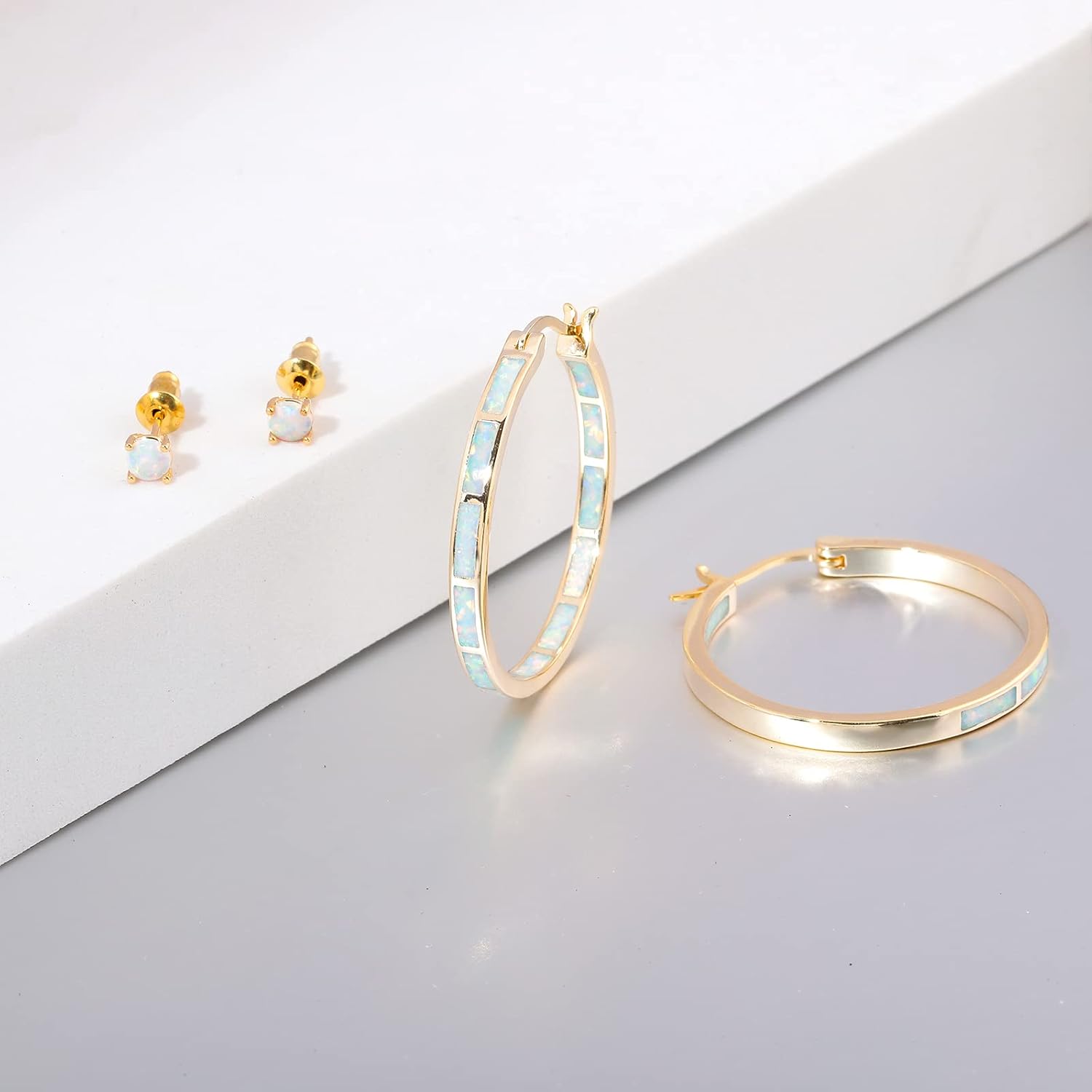 CiNily Opal Hoop Earrings,Women Jewelry Rhodium Plated/Rose Gold or Yellow Gold Plated Gemstone Big Hoop Earrings 32mm - Image 3
