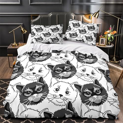 Funda nórdica de gato para cama double de microfibra transpirable con fundas de almohada 4