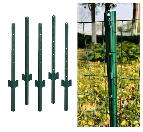 3 Feet Metal Fence Post Green, Pack of 5, for 24 Inch...