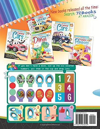 Funny Animals Children's Activity Book: Connect The Dots Spot The Differences Hidden Pictures Mazes Coloring Pages Board Game Dinosaurs for Kids Age 5-7 8-12 image 3