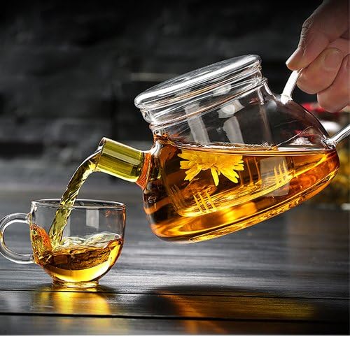 Cosy-YcY Glass Teapot with Infuser, Teapot with Strainer for Loose Tea, Tea Kettle Safe On Stovetop,Glass Teapot with Removable Infuser,Nordic Pot with Glass Infuser and Lid (600ml/21oz)