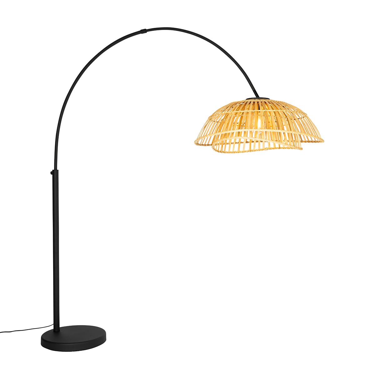 Qazqa - Oriental Arc Floor Lamp I Arc Floor Light Black with Natural Bamboo - Pua- - Oriental - Suitable for LED E27 | 1 Light - Bamboo Arc lamp - Suitable for Living Room I Bedroom I