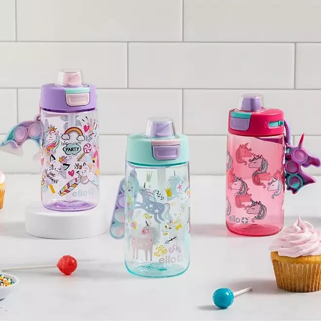 Miniatura 6 de Ello Colby Pop! Botella de agua Tritan de 14 onzas para niños con juguete para ansiedad, paquete de 3 (Sky High)