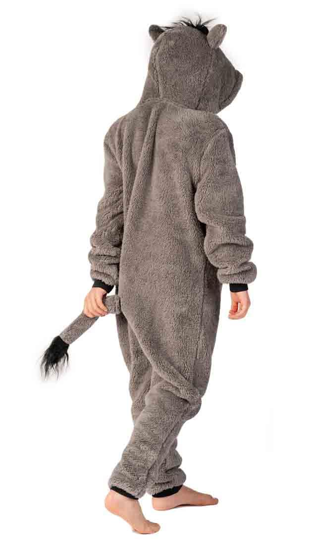 Costume intero da asino per bambini e bambine, in morbido pile, tutto in uno, con coda, taglie da 2 a 13 anni