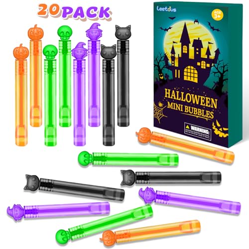Halloween Treats Non Candy for Toddlers 20 PCS, Mini Bubble Wands Prizes Toys Gifts Bags for Kids, Small Halloween Birthday Classroom Party Basket Goody Bag Stuffer Trinkets Stuff for Boys Girls
