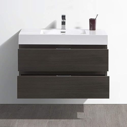 Miniatura 4 de Fresca Valencia - Moderna tocador de baño colgada en la pared de roble gris de 36 pulgadas